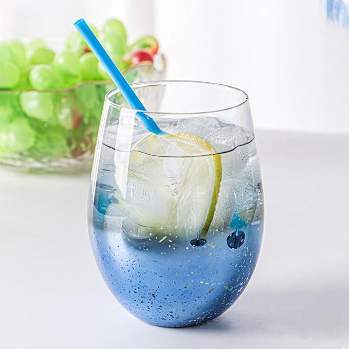 Blue Crystal Stemless Wine Glasses Set of 4 Champagne Flute,Starry Sky Glass for Red Wine and Champagne (4, Egg Cup-Blue Starry Sky)