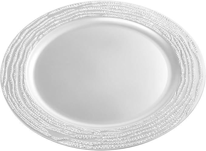 100 Pack Chargers for Finner Plates, 13 Inch Plastic Round Bright Charger Plates Bulk, Wedding Decoration for Table Setting Wedding Party Event Tabletop (Silver)