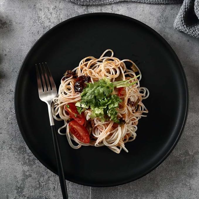 Ceramic Dessert Plates Set of 2,Mini 6 inch Porcelain Round Salad Plates,Serving Appetizer Plates,Black Small Plates Dishes Dinner Plates,Food Dinnerware for Kitchen