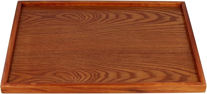 SINJEUN 4 PCS Solid Acacia Wood Serving Trays, 15.7" x 11.8" Rectangular Wooden Platters, Large Wood Platter for Food Vegetable Fruit Charcuterie Appetizer Dessert Cookie Coffee, Brown