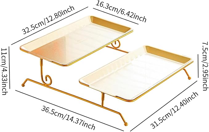 Fruit Tray Dessert Tray Serving Dish Two Layer Platter Organizer Iron Construction Modern Design Suitable for Gift Giving Dining Table Event, Gold