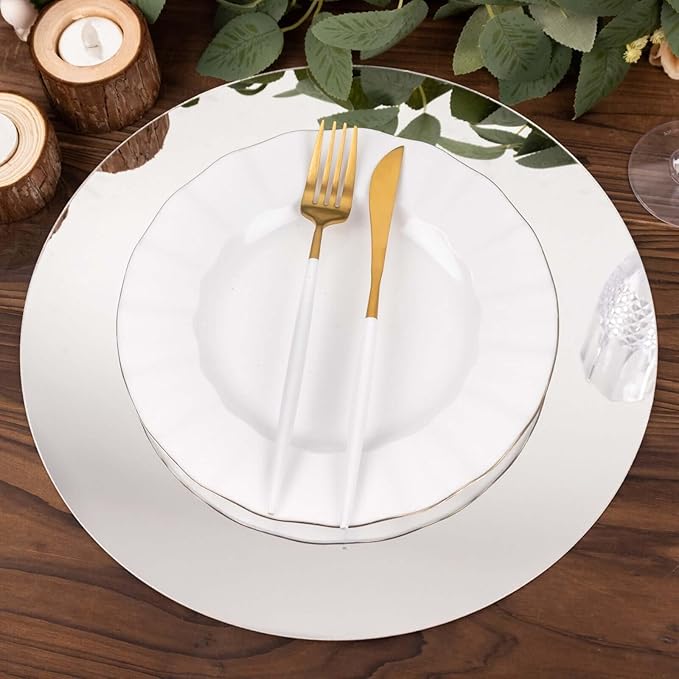 Efavormart 10 Pack Silver Mirror Plastic Charger Plates for Table Setting, 13" Lightweight Round Decorative Dining Plate Chargers