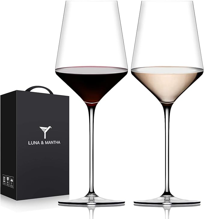 Red Wine Glasses Set of 2, Premium Crystal Wine Glasses Hand Blown, 15 oz,Thin Rim,Long Stem,Perfect for Red or White, Daily Use,Unique Wedding Anniversary Birthday or Birthday Gift