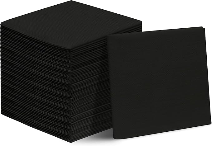 Black Linen-Feel Beverage Napkins - 200PCS Disposable Cocktail Napkins, Soft & Absorbent, 1/4 Fold, 5" x 5" Black Napkins Cloth for Bar, Café, Party, Wedding Or Event