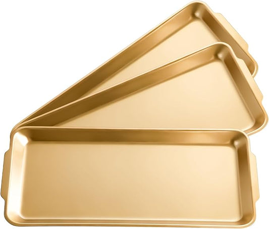 3pcs Stainless Steel Serving Tray,12.6" Rectangular Serving Platters for Kitchen,Ottoman Dish for Buffet Service，Golden