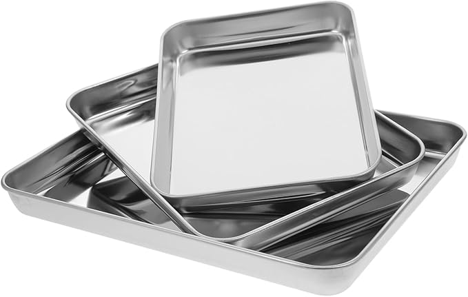 3pcs Oven Steel Plate for Baking Stainless Steel Baking Pan Serving Trays Bbq Platter Grill Platter