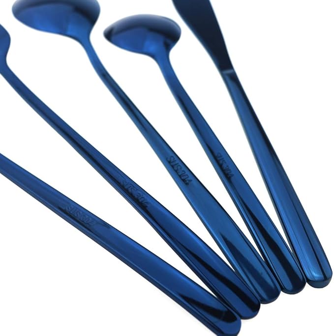 JASHII Mirror Polished Blue 20-Piece SUS304 Stainless Steel Flatware Set,Silverware Set Dinner Knife Fork Spoon Dessert Fork Salad Spoon Service for 4
