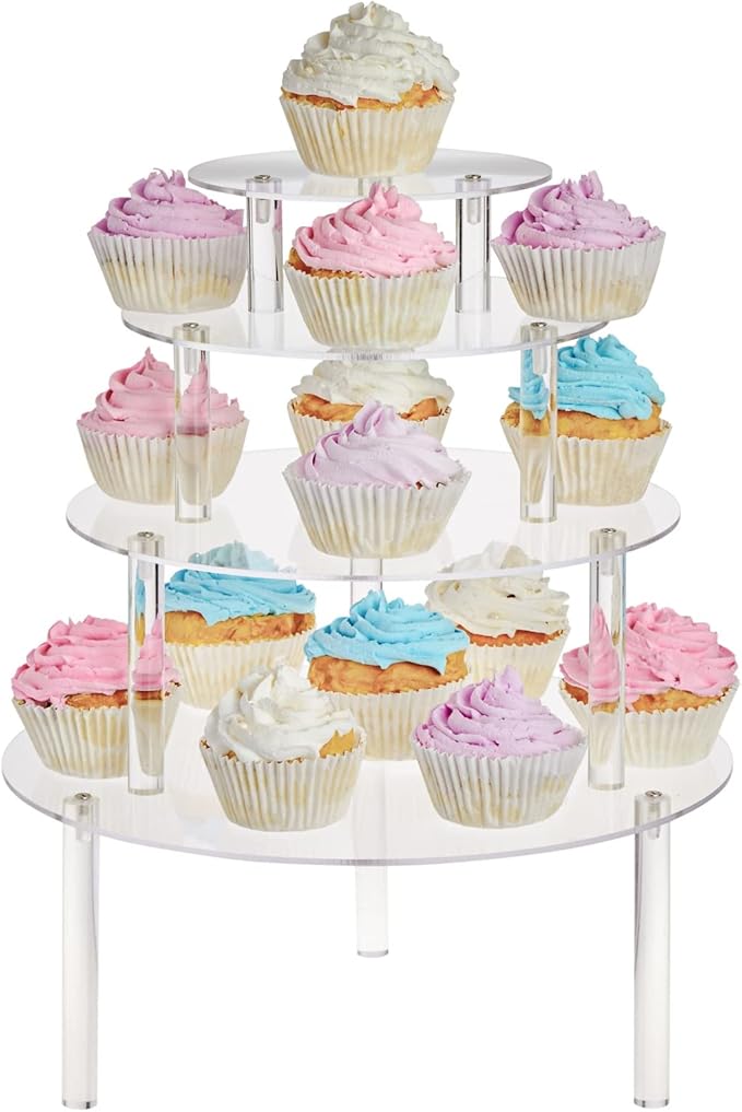 Juvale 4-Piece Round Acrylic Cake Stand Set - Versatile Dessert Display - Customizable Multi-Tier Buffet Risers - Easy-Store Stackable Acrylic Cupcake Stand - 6 in, 8 in, 10 in & 12 in, Clear