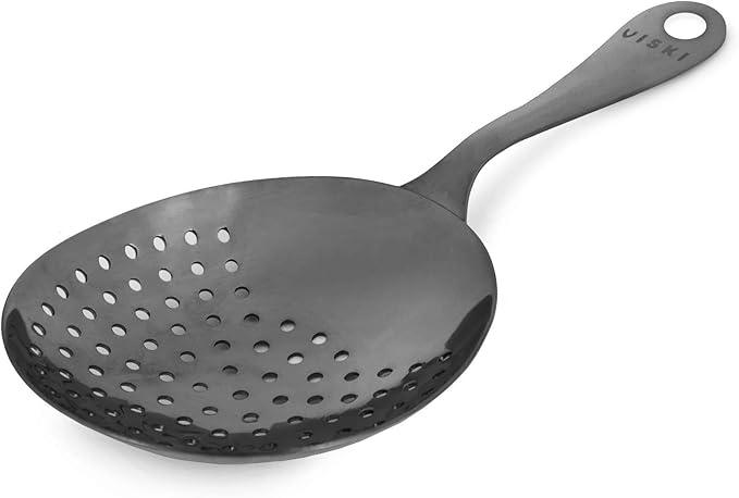 Viski Julep Stainless Steel Cocktail Strainer, Bar Tools, Drinks Spoon for Bartenders and Mixologists, Home or Commercial Use, Professional Metal Barware, Black, 6.75"