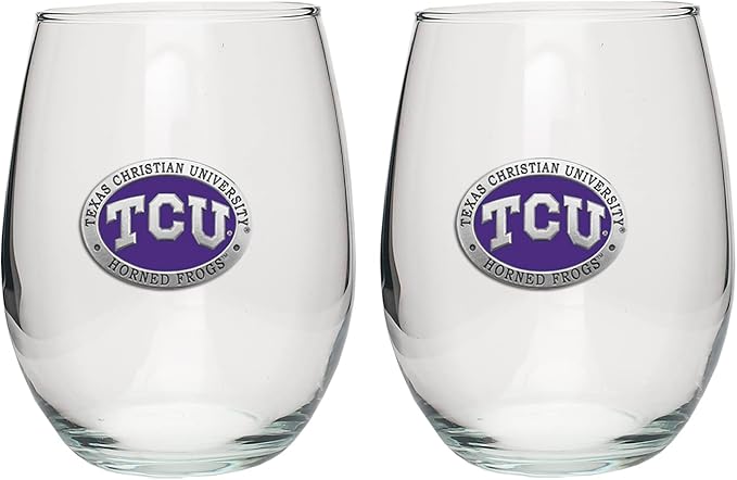 Heritage Pewter TCU Horned Frogs Stemless Glass Goblets – Set of 2 | 15 OZ Goblet Wine Glasses | Expertly Crafted Pewter Glass