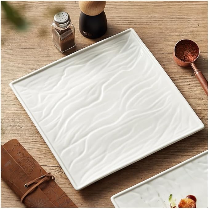Ceramic Dinner Plate Western Dinner Plate Square Plate Hotel Restaurant Tableware Ceramic White Steak Plate Simple Ceramic Flat Plate Vegetable Plate Serving Plate，One Color 11.8inch