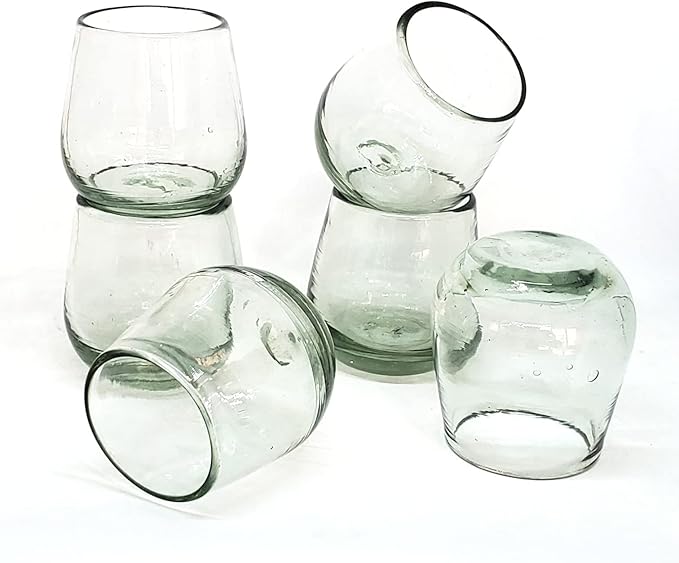 MexHandcraft Clear 6 oz Roly Poly Glasses (set of 6), Recycled Glass, Lead-free, Toxin-Free (6 oz Roly Poly)