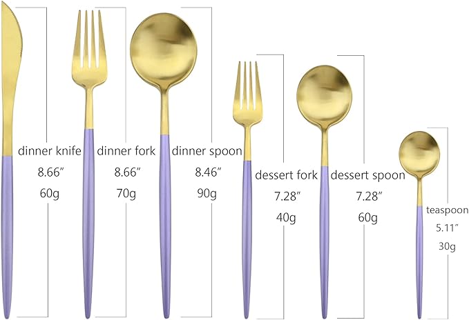 24-piece Snplowum Matte Gold Tableware, 18/10 Stainless Steel Utensils Heavy Serving Set With Purple Handle For Dinner & Dessert Home Restaurant Flatware Set, Service For 4 (Purple Gold)