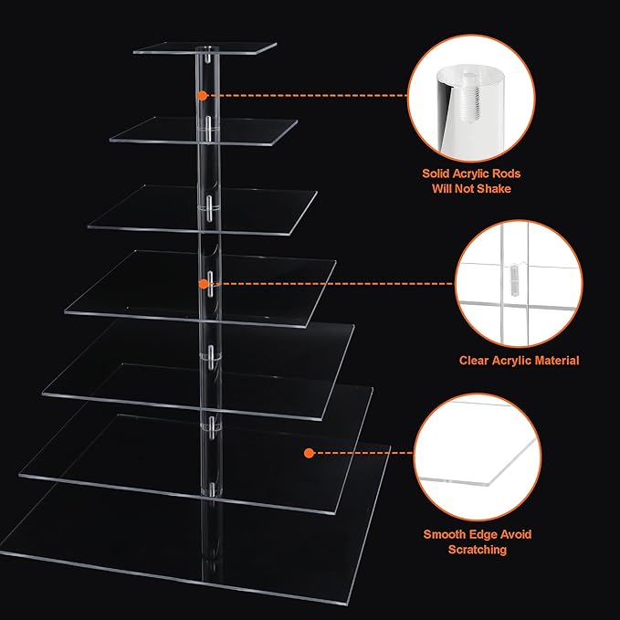7 Tier Large Cupcake Stand, Square Cupcake Stand for 150 Cupcakes, Tiered Cupcake Holder Stand, Clear Acrylic Cup Cake Tower Stand, Dessert Table Display Set for Gatherings and Celebrations
