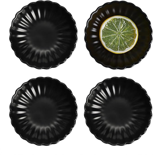 Gaolinci 3.5 Inches Flower Shape Ceramic Sauce Dish,Mini Side Seasoning Dish,Snack Serving Dishes,Porcelain Small Saucer Set(Set of 4)