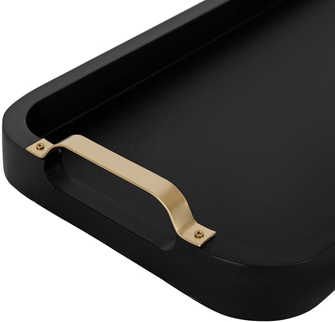 Kate and Laurel Farson Modern Decorative Wood Rectangle Tray with Handles, 10 x 24, Black and Gold, Transitional Rectangular Tray for Use as Entryway Tray Decor or Ottoman Serving Tray