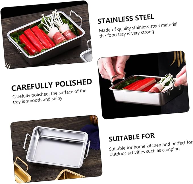 Ciieeo 1Pc Stainless Steel Food Tray with Handles Snack Holder for Fruits Snacks Rustproof Silver Serving Dish Easy to Clean Barbecue Plate for Home Use
