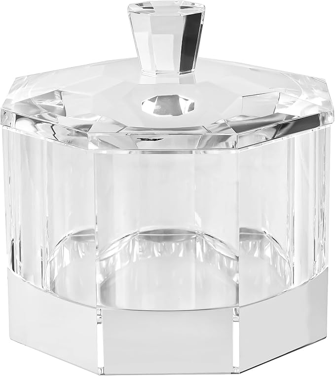Crystal Candy Dish with Lid Hand-Cut Home Decorative Jewelry Box/Jar W 5" x H 5" with Multi-faceted, Comes With Gift Box