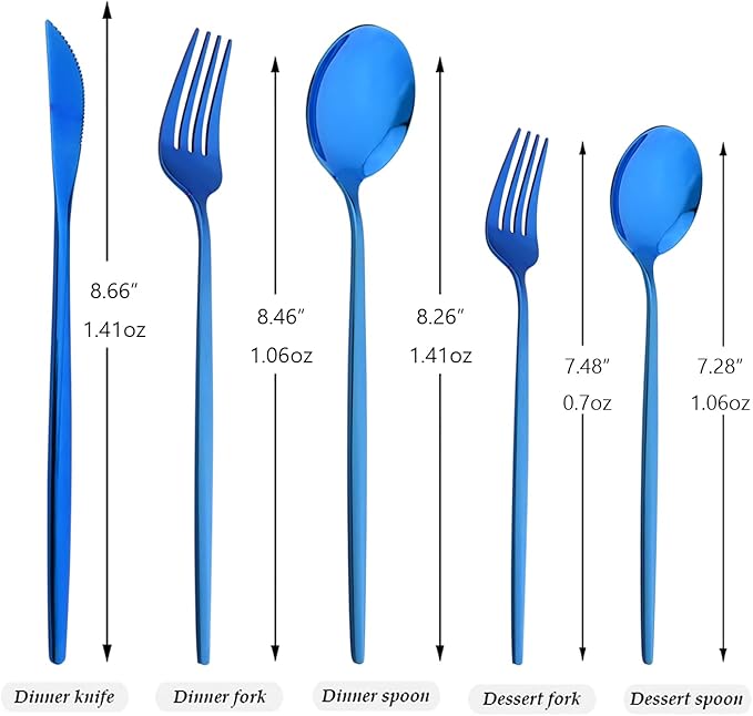 30Pcs Blue Simplicity Mirror Finished Cutlery Set, 18/0 Stainless Steel Daily Use Silverware Kitchen Home Restaurant Party Dessert Flatware Set Include Knife/Fork/Spoon, Service For 6