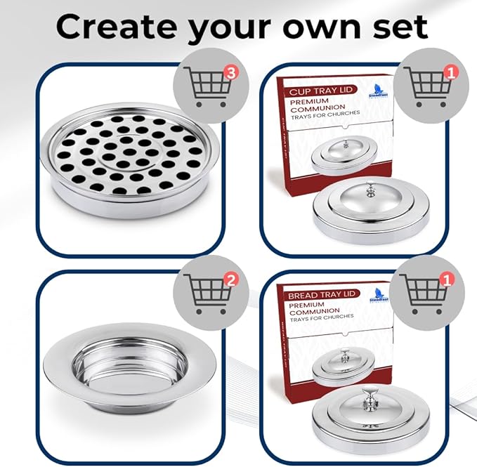 (Cup Tray) Silver Premium Communion Trays for Churches | Stainless Steel Communion Set, Supplies | 40 Cup Tray | Church Communion Ware Sets