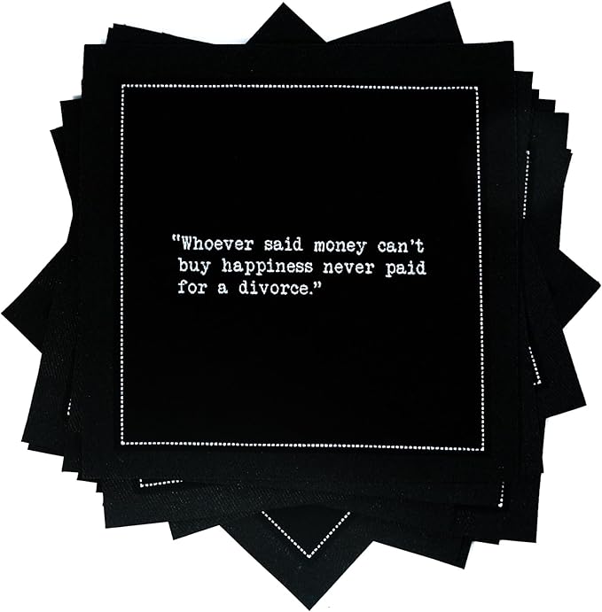 Five Star Funny Divorce Quotes | Black Cotton Cocktail Napkins | 50 Luxury Disposable Beverage Napkins with Witty Bar Quotes | Drink Napkins for Parties, Bars, Weddings & Game Nights