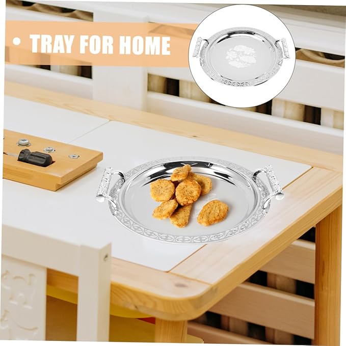 IMIKEYA Silver Serving Tray Round Pattern Tray Fruit Holder European Style Home Decor Versatile Storage for Snacks Fruits Candies