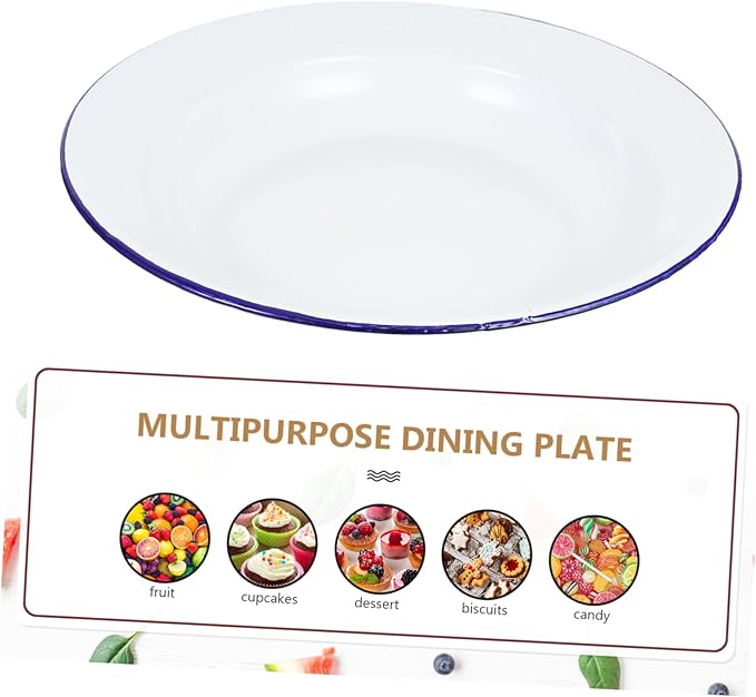 PRETYZOOM 4pcs Flat Rim Enamel Plates Scratch-Resistant Ceramic Dinnerware for Appetizers Desserts and Salads Vintage White Enamel Serving Dishes for Home and Outdoor Use