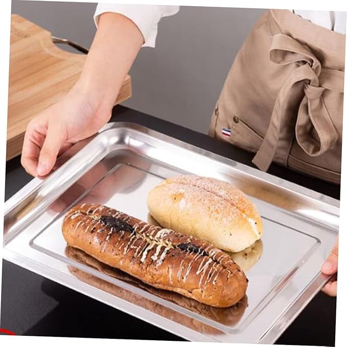 Square Stainless Steel Serving Tray for Tea, Coffee, Snacks, Silver Organizer Plate for Kitchen, Bathroom, Dining Table, Restaurant Use, Multipurpose Metal Utility