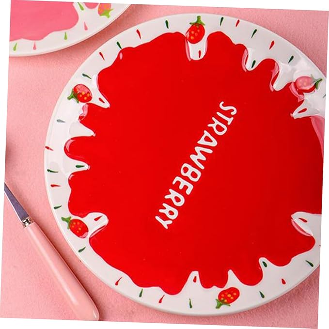 Strawberry Ceramic Plate Deep Snacks Dish for Home Restaurant Elegant Brunch Dinner Serving Premium Quality Kitchen Food Dish for Desserts Fruits