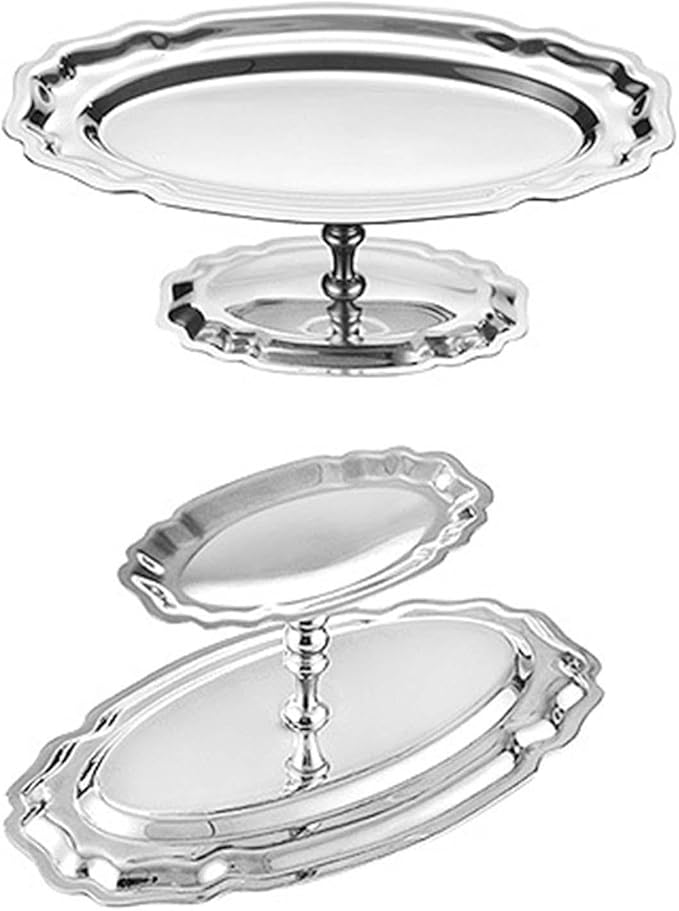 Footed Serving Tray for Ice Cream and Fruit with Dessert Cup Bowl, Silver