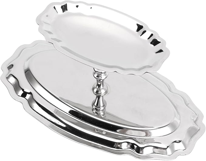 304 Stainless Steel Footed Dessert Serving Tray, Decorative Tray with Smooth Plate for Home Hotel Restaurant Party, 6.7x3.9x2.8in