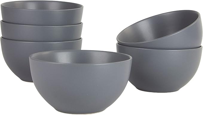 10 Strawberry Street Wazee Matte 5.5"/16oz Cereal Bowl, Set of 6, Charcoal Gray