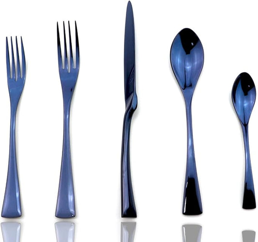 JASHII Luxury Jubilee Blue Flatware Set 20-Piece Iridescent Silverware Sets Replace Black Mirror Polished, 18/10 Stainless Steel Utensils For 4, Dinner Knife Fork Fork w/DESSERT COFFEE Spoon