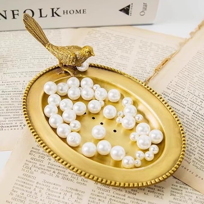 Bird Brass Jewelry Dish Tray,Gold Decorative Ring and Trinket Holder-Decorative Trinket Dish for Rings Earrings Necklaces Bracelet Watch Keys, Birthday Mother's Day Christmas Gift for Women