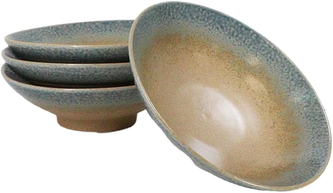 Ebros Gift Artistic Blue River Ao Nagashi Collection Dinnerware Serveware Kitchenware Set Asian Japanese Restaurant Supply (Pack Of 4 Large Ramen Soup Dinner Bowl 36oz)