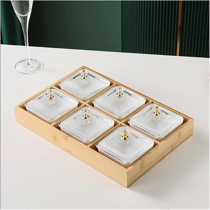 Salad plate Ceramic Divided Serving Dishes Platter with Clear Lid 3 Removable Appetizer Serving Bowls Relish Tray for Chips Fruits Candy Plastic plate (Color : B)