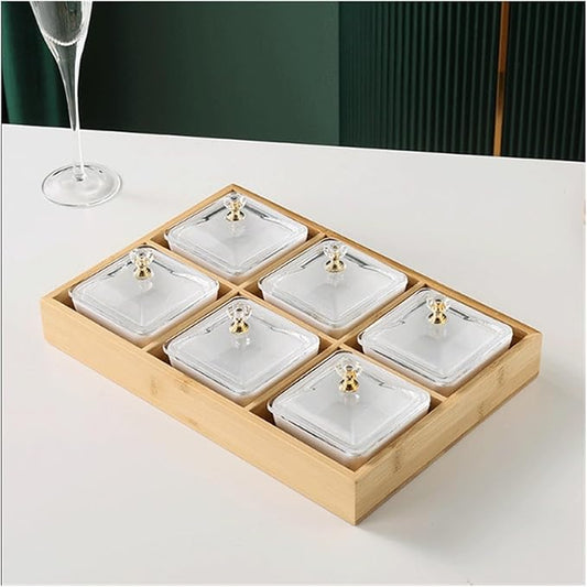 Salad plate Ceramic Divided Serving Dishes Platter with Clear Lid 3 Removable Appetizer Serving Bowls Relish Tray for Chips Fruits Candy Plastic plate (Color : B)