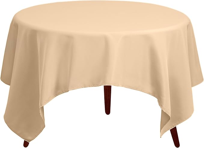 Gee Di Moda Square Tablecloth - 85 x 85 Inch Beige Table Cloth for Large Square or Round Tables - Heavy Duty Washable Fabric - for Buffet Table, Holiday Party, Dinner, Wedding & Baby Shower