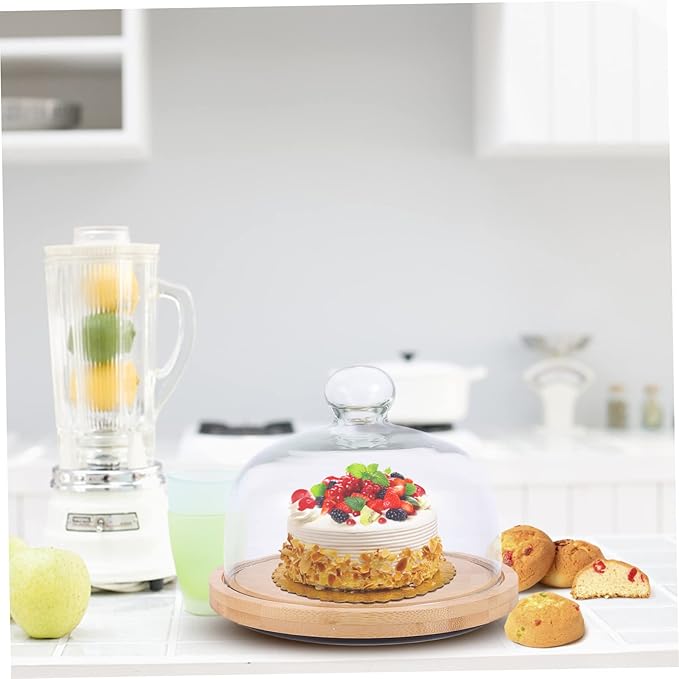 LIFKOME 1pc Rotating Cake Tray Glass Cover Practical Food Plate for Parties and Events Khaki for Desserts and Pastries Display