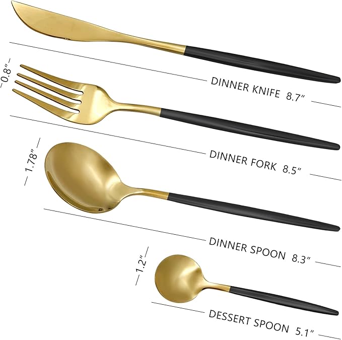 Gold Black Silverware Set, 24 pcs Golden Flatware for 6, Black and Gold Flatware, Stainless Steel Silverware Set,Kitchen Cutlery Sets, Include Knives/Forks/Spoons
