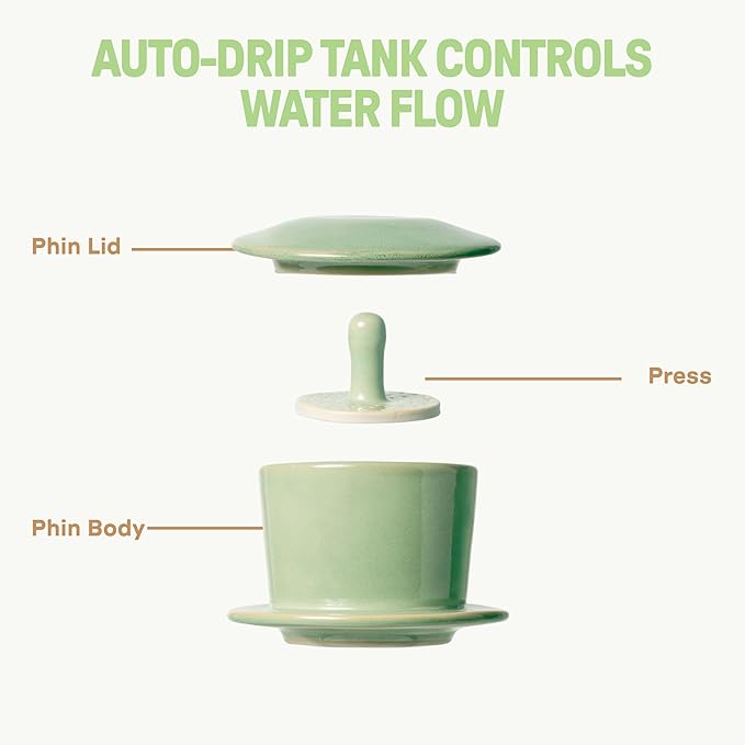 [Holiday Gift] Ceramic Vietnamese Phin Filter by PHINOI, Pour Over Coffee Dripper, 1-3 Cup Coffee Maker with Flower Design, Reusable Coffee Filter for Manual Brewing, Travel Friendly (Celadon Green)