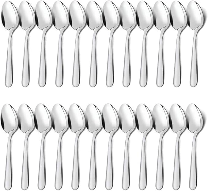 Unokit Dinner Spoons Set Silverware - 24-Piece (6.7 inch) Stainless Steel Spoon, Dessert, Table, Silverware Spoons Only for Home, Kitchen or Restaurant - Mirror Polished, Dishwasher Safe