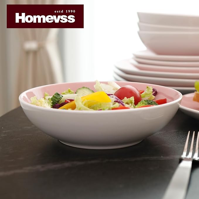 Stoneware Coupe Shape 12pc Dinnerware Set, Outside White + Inside Pink