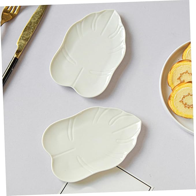 Ciieeo Leaf Shaped Ceramic Serving Dish Multi Function Appetizer Plate for Fruits Desserts and Snacks Food Plate for Parties Gatherings and Family Reunions