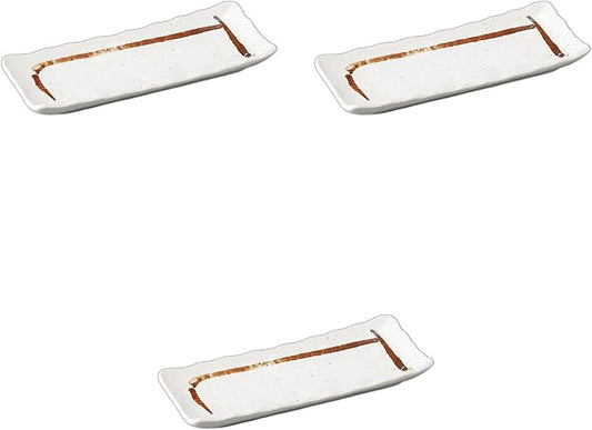 Setomonohonpo Set of 3, Serving Plate with Powder Line, 9.0 x 3.7 x 1.0 inches (22.8 x 9.5 x 2.5 cm) | Appetizer Plate, Porcelain