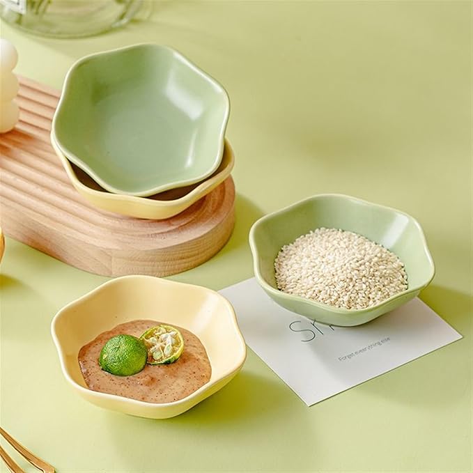 Sauce Dish 2-piece/4-piece Creative Flower Shaped Ceramic Plate Soup Bowl Plate Snack Plate Dim Sum Plate Sauce Bowl Snack Plate(Green,4-Piece)