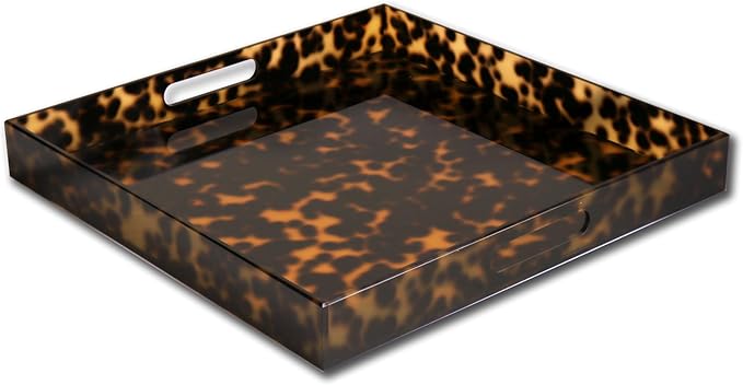VIDA Acrylic Tortoise Large Square Tray with Handles