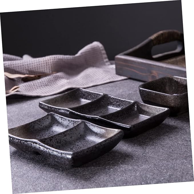 LIFKOME 2pcs Ceramic Square Dipping Sauce Dishes Versatile Three-grid Flavor Plates for Condiments Appetizers and Desserts for Home Restaurants and Entertaining
