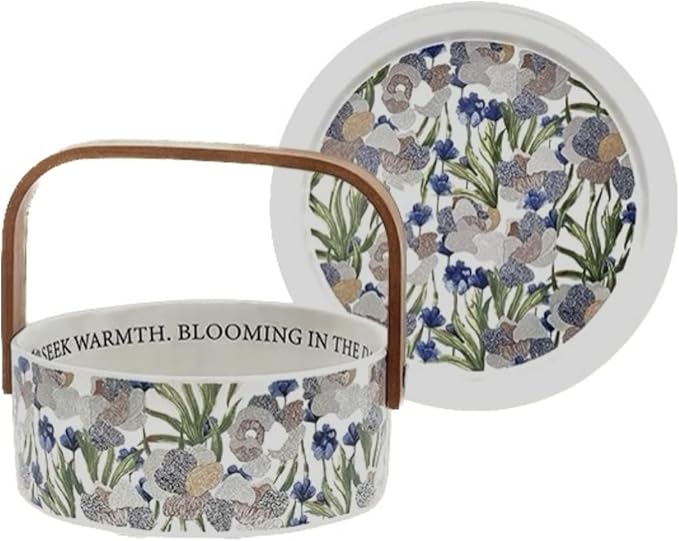 Fruit Bowl Dessert Plate Handmade Flower and Bird Pattern Round Ceramic Tableware Set (White - two pieces)