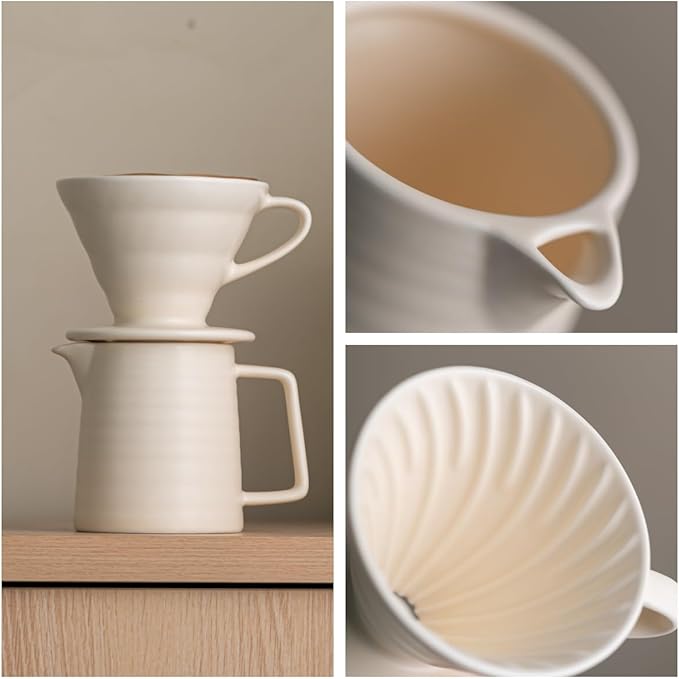 Pour Over Coffee Maker, Ceramic Coffee Maker With 40 pcs Paper Filter,15oz/450ml Pour Over Coffee Dripper (White, V02)
